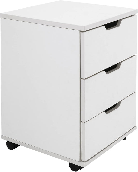 Farini 3-Drawer Vertical Filing Cabinet Rolling Wood Mobile File Cabinets Under Desk for Home Office with Casters (White, Non-Assembled)