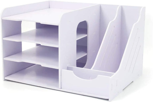 SONGWAY File Organizer for Desk - 4 Tier Vertical and Horizontal Document Holder, File Sorter, A4 Paper Storage Holder, Desktop Organizer for Home Office School Decoration, White