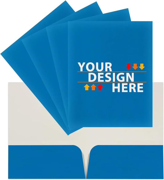 JAM PAPER Custom Printed Semi-Gloss Folders with Round Corner Pockets - Personalized Logo & Text - 10 pt C2S - Blue - 250/Pack