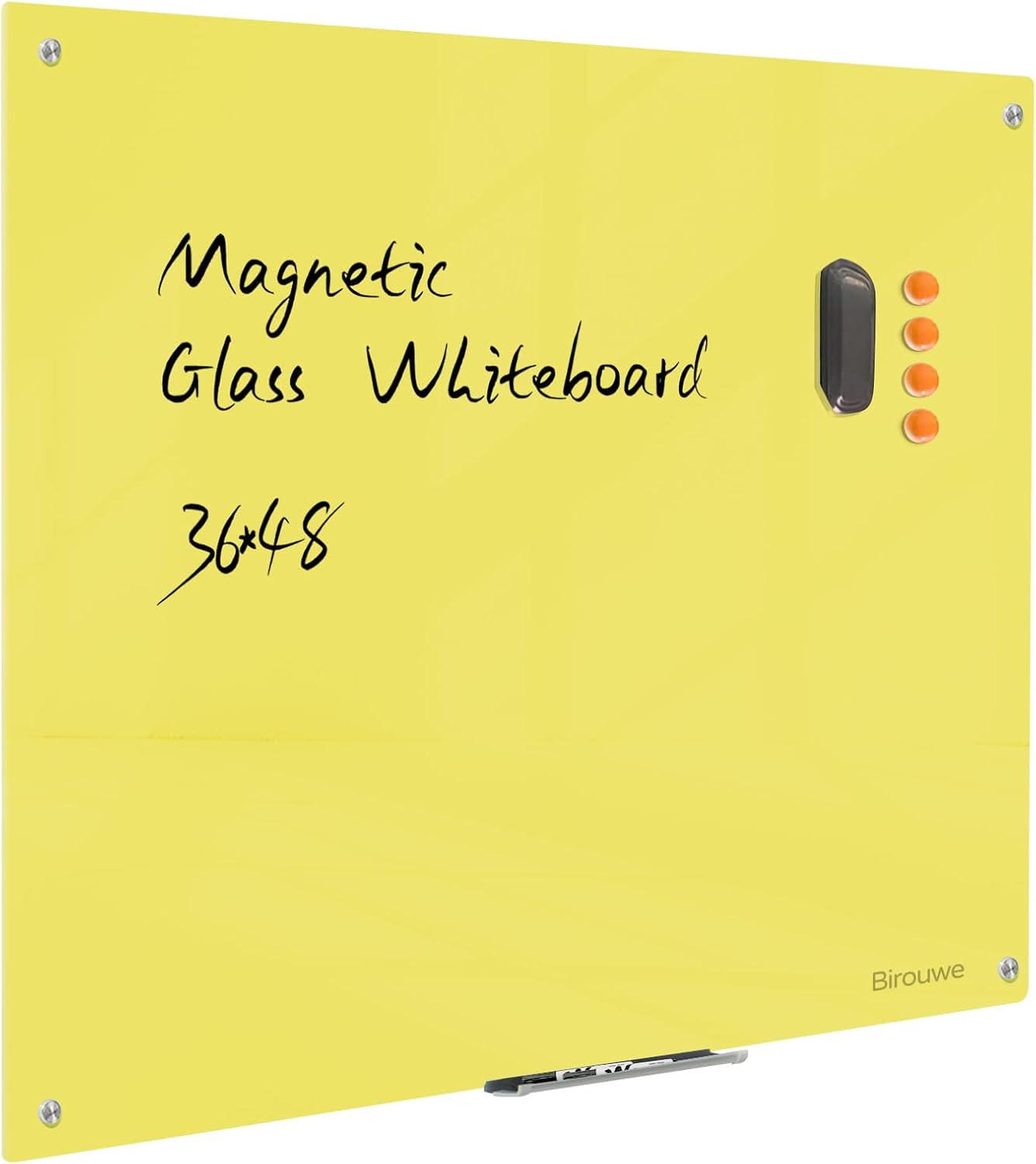 Magnetic Glass Dry Erase Board - White Board 48 x 36 Inch Wall Mounted Glass Whiteboard, Large Frameless Glass White Board for Wall Office, Home & School, Yellow