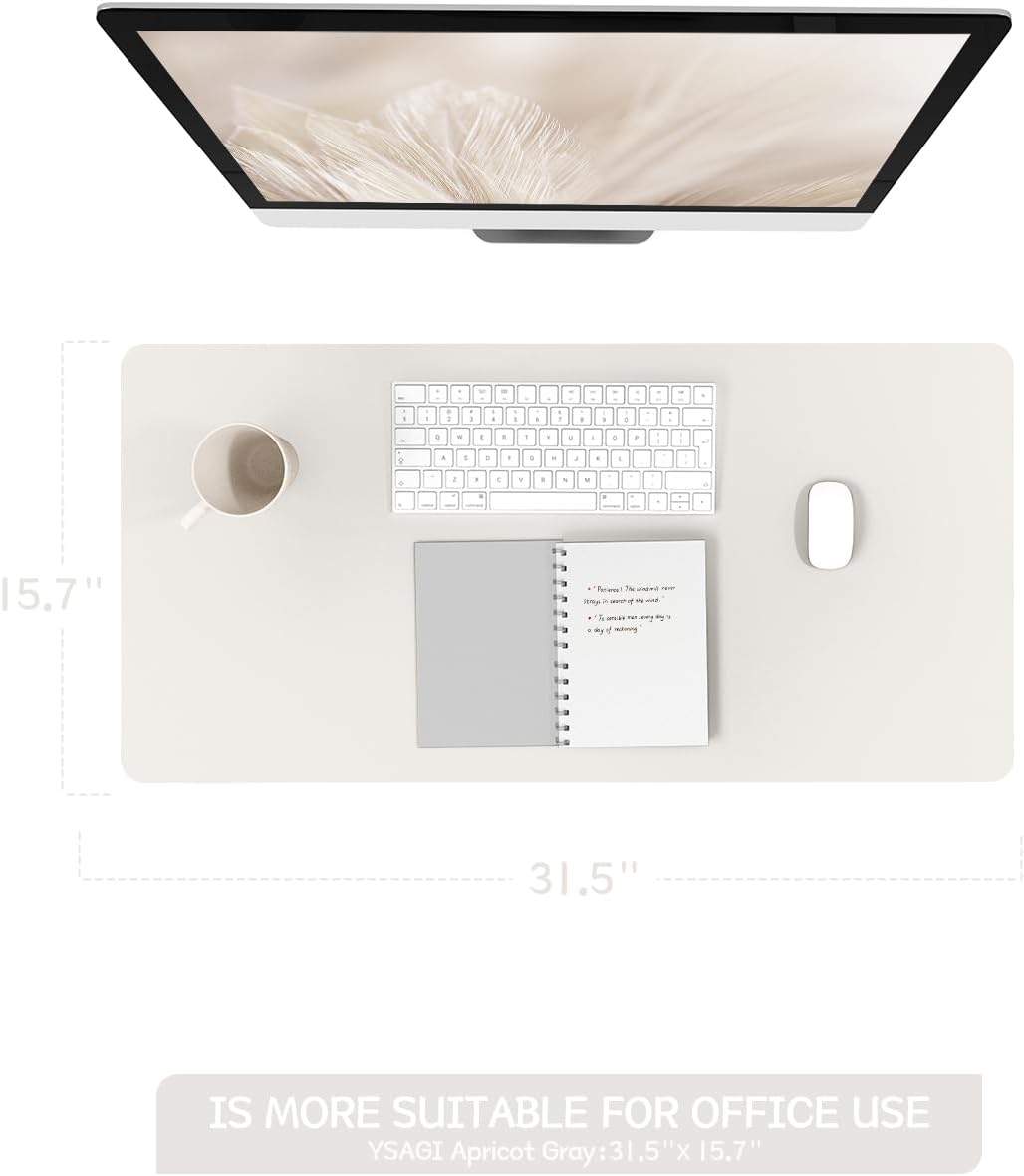 YSAGi Non-Slip Leather Desk Pad, Waterproof Laptop Computer Desk Keyboard Mat, Table Protector Blotter Mat, Large Mouse Pad for Office/Work/Home/Decor(Apricot Gray, 31.5" x 15.7")