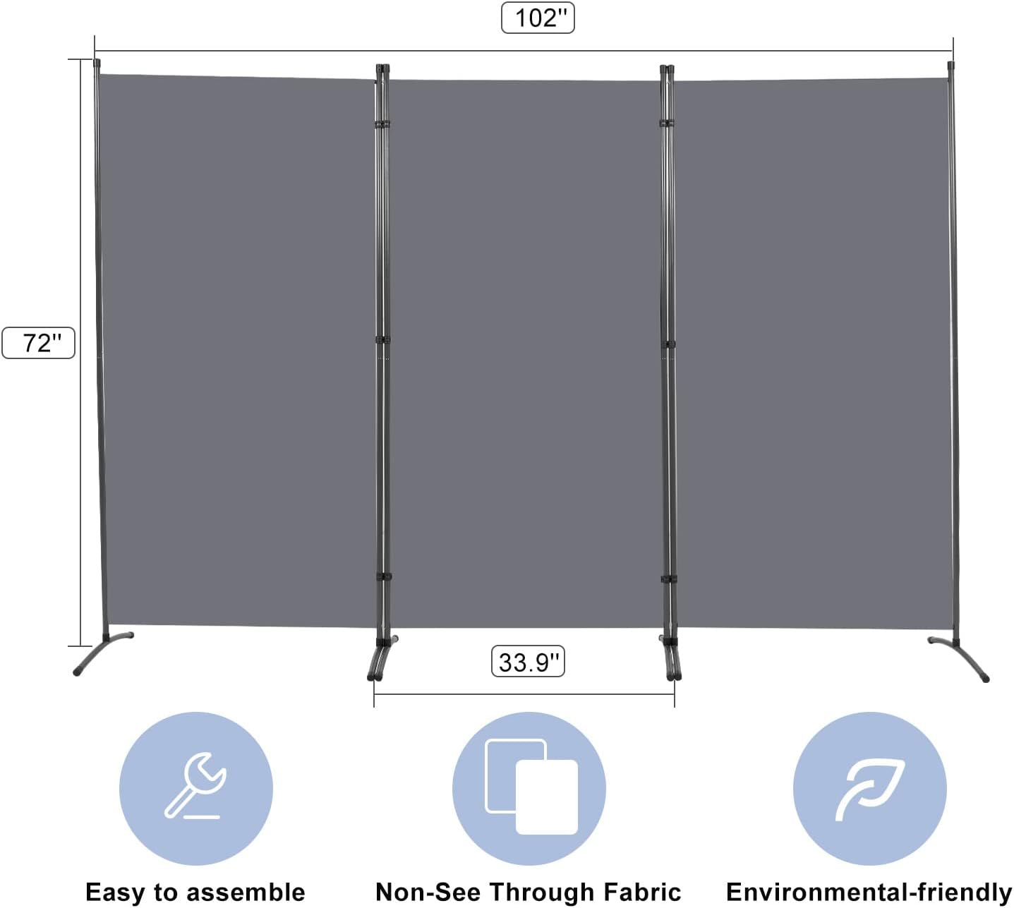 Room Divider 6FT Folding Privacy Screens, Partition Room Dividers w/Freestanding Design, Portable Wall Divider for Room Separtation, Fabric Screen Panel for Home Office Dorm (Grey, 3 Panel)