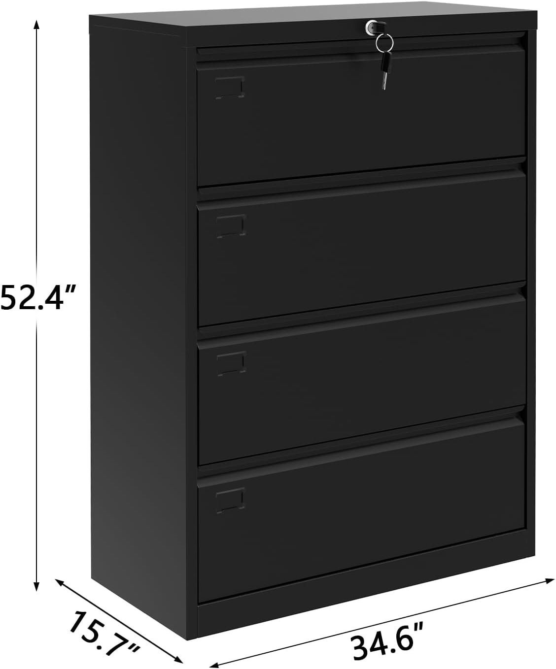 GarveeHome 4-Drawer Lateral File Cabinet with Lock,Heavy Duty Steel Office Storage for Letter/Legal/A4 Documents, Easy Assembly Space-Saving Design - Black