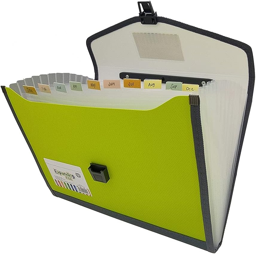 Expanding Accordion File Folder with Labels, 13 Pocket Document Organizer, Letter A4 Size, 1 Pack