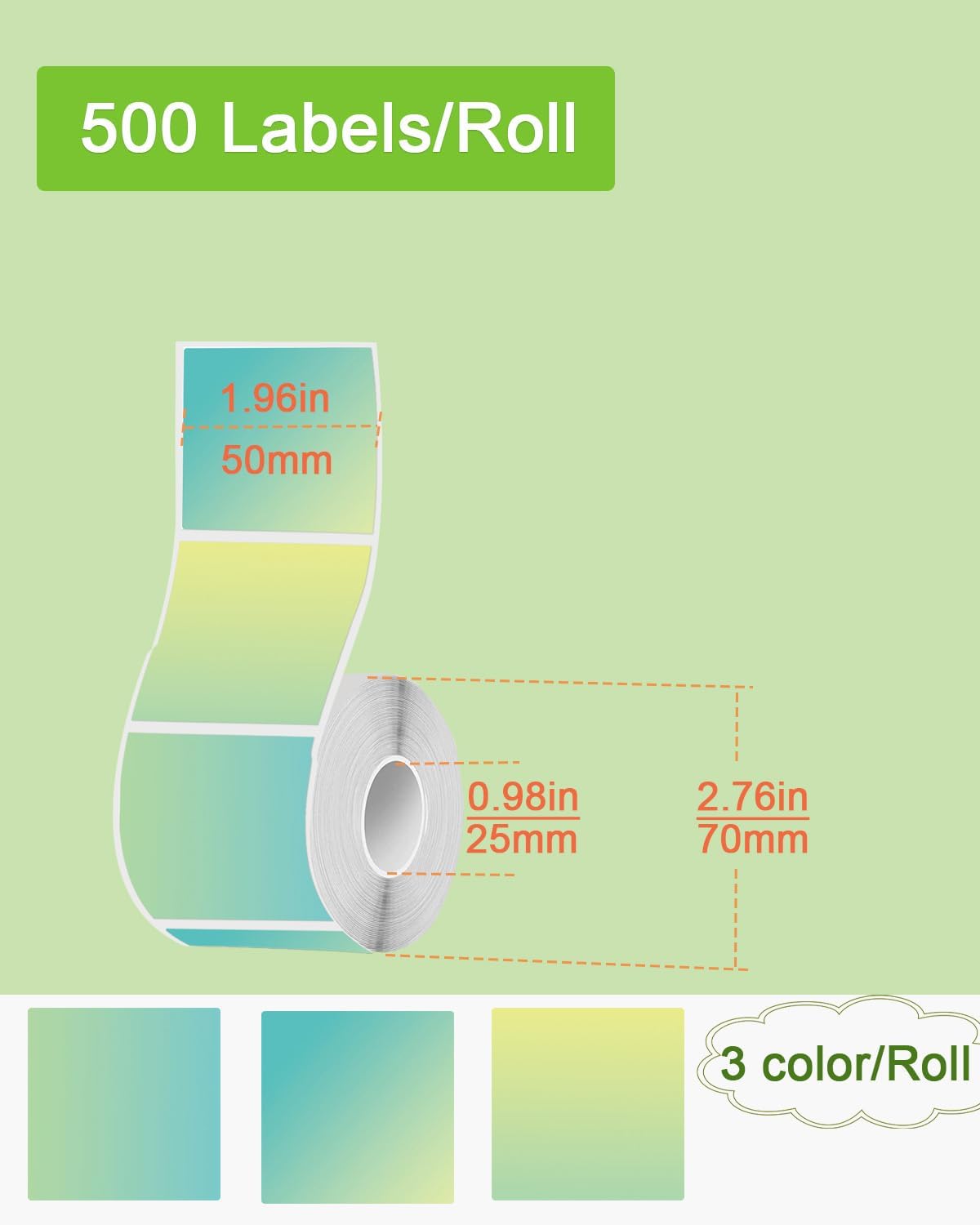 2''×2'' Square Thermal Sticker Labels, Self-Adhesive 2 Inch Direct Thermal Labels, Multi-Purpose Sticker Label for DIY Logo Design,Name Tag,QR Code, 500 PCS/1 Roll, Green