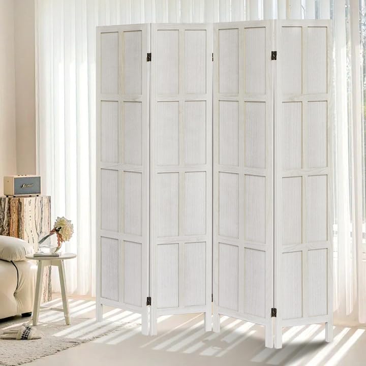 4 Panel Room Divider, 5.6Ft Wood Room Dividers and Folding Privacy Screens, Room Divider Wall Freestanding Room Partitions, Room Dividers Screen for Home Office Restaurant Bedroom, White