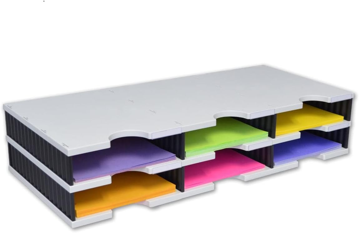 Ultimate Office TierDrop Desktop Organizer Document, Forms, Mail, and Classroom Sorter with Optional Add-On Tiers for Easy Expansion (Gray w/Black, 6-Compartment Unit)