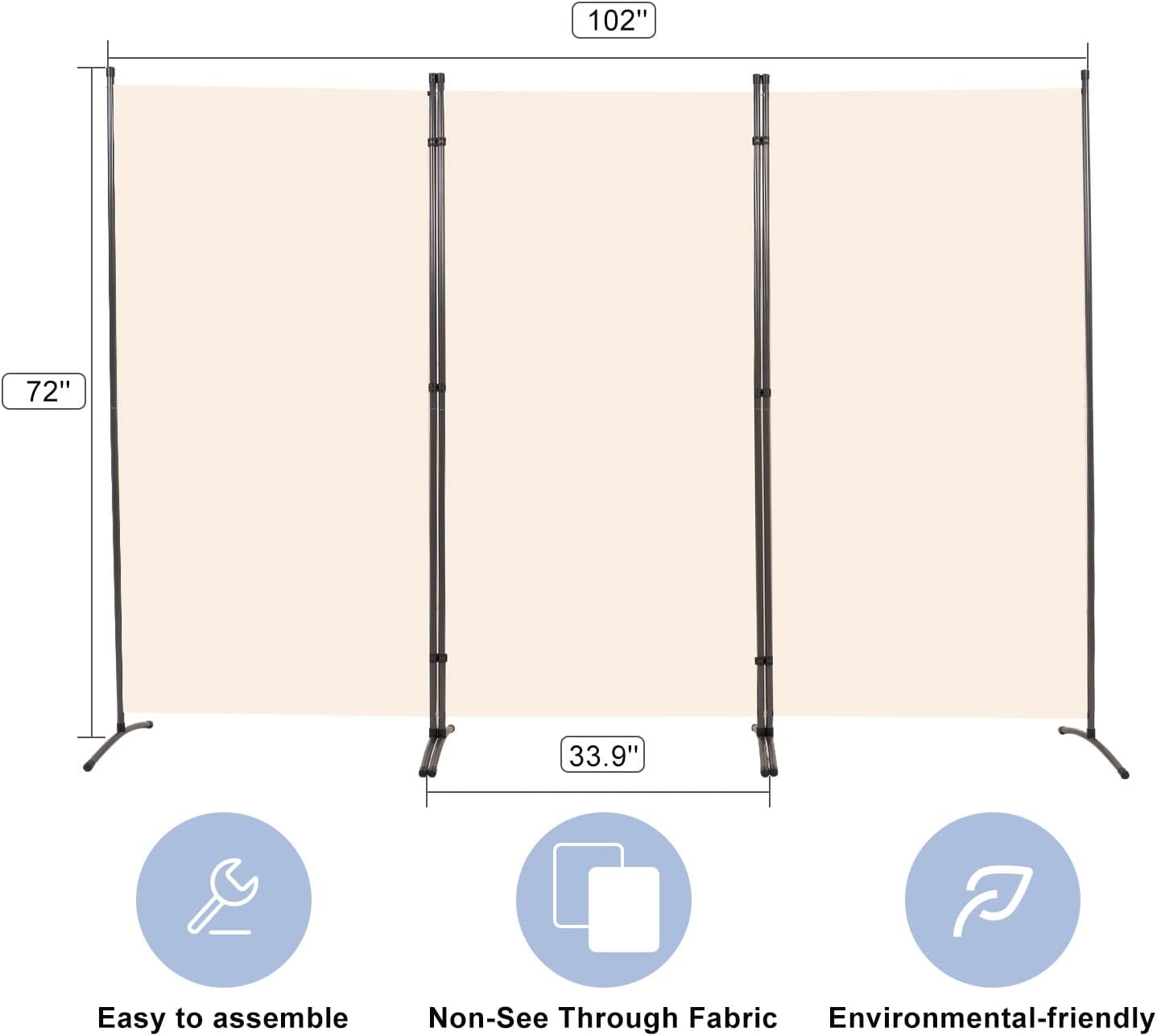 Room Divider 6FT Folding Privacy Screens, Partition Room Dividers w/Freestanding Design, Portable Wall Divider for Room Separtation, Fabric Screen Panel for Home Office Dorm (Beige, 3 Panel)