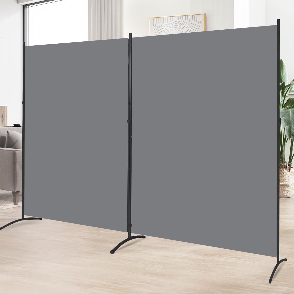 Room Divider 6FT Folding Privacy Screens, Partition Room Dividers w/Freestanding Design, Portable Wall Divider for Room Separtation, Fabric Screen Panel for Home Office Dorm (Grey, 2 Panel)