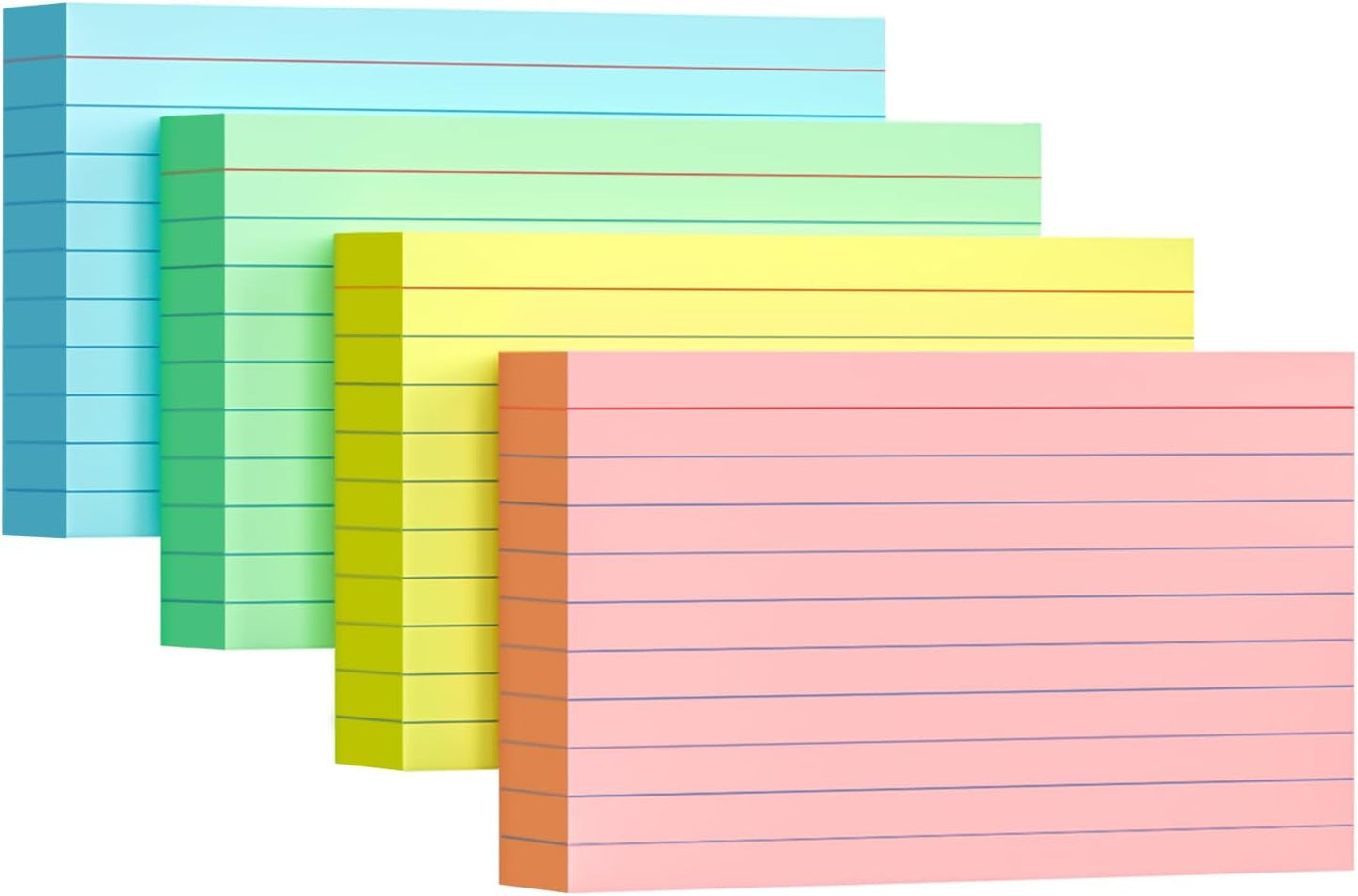 Colored Index Cards 3x5, 200 Pack, Ruled Index Cards, Flash Cards for Studying, Heavy Note Cards for Office, Home and School，Four Colors, Each Color Individually Wrapped, 50 Pack Per Package