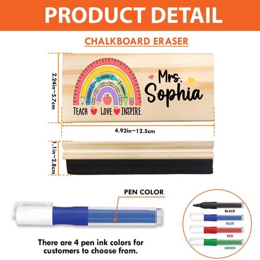 Personalized Name Chalkboard Eraser for Teachers – Dry Erase Board Cleaner –Back to School Supplies and First Day of School Gift- Custom Name