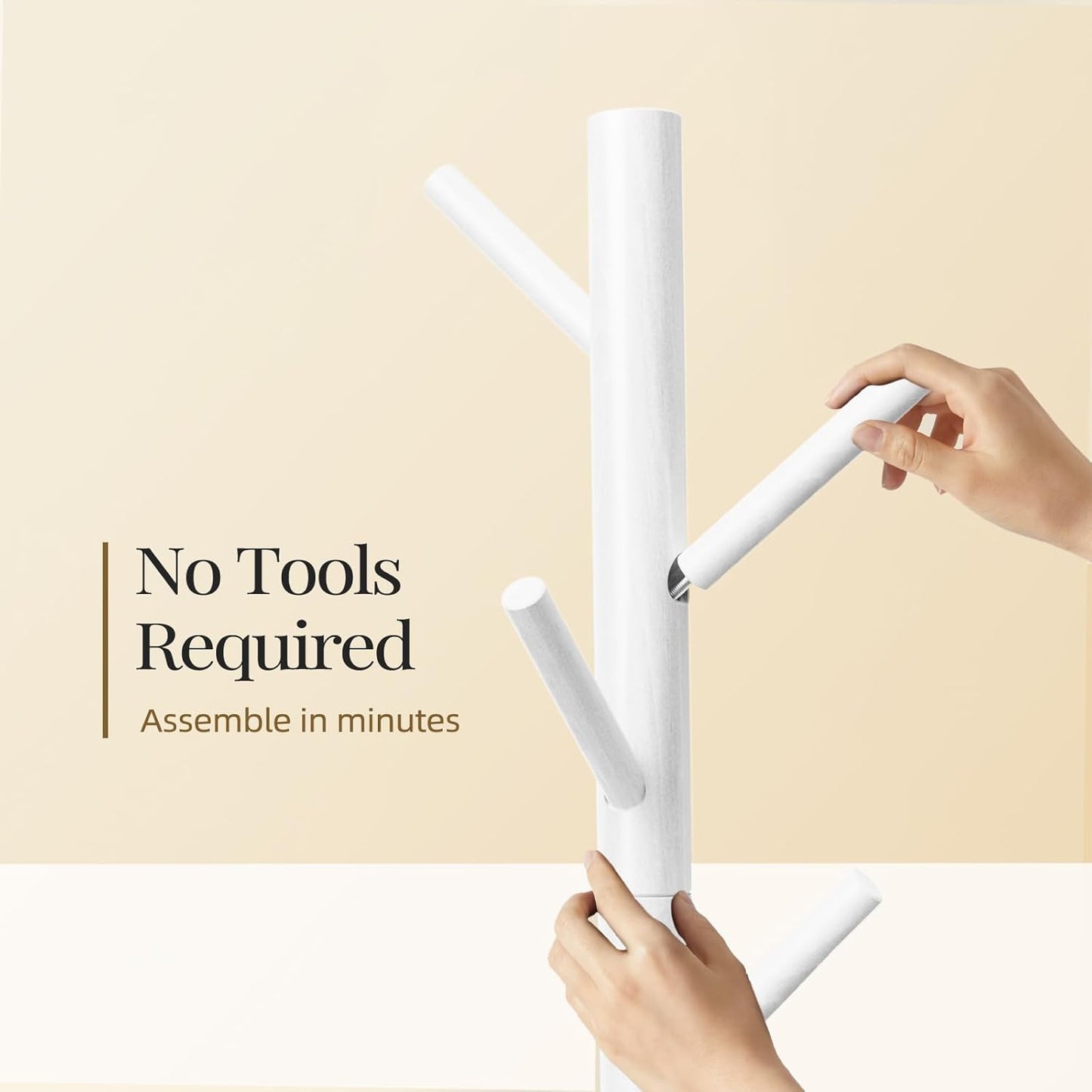 Pipishell Sturdy Wooden Coat Stand, 3 Adjustable Sizes Coat Tree with 8 Hooks, Coat Stands for Hallway Entryway, Hat Stand for Clothes, Used in Bedroom/Office/Hallway/Entryway, White