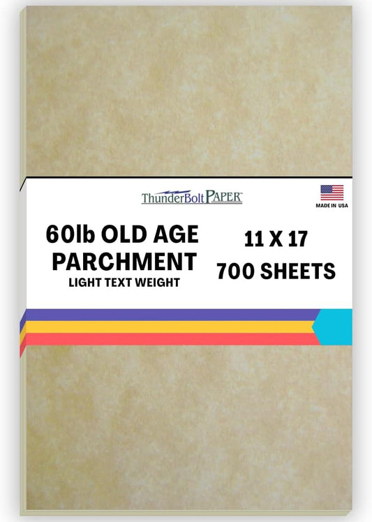 700 Old Age Parchment 60# Text (=24# Bond) Paper Sheets - 11" X 17" (11X17 Inches) Tabloid|Ledger|Booklet Size - 60 Pound is Not Card Weight - Vintage Colored Old Parchment Semblance