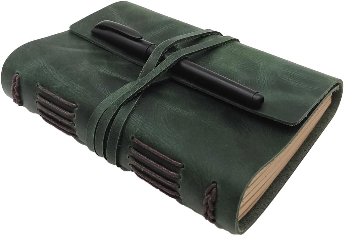 Green Notebook Journal - Genuine Leather Journals for Writing Small Size Diary 5.5x7.5 Inch, Notepad For Women and Man, Gifts,Work,Travel Dark Green