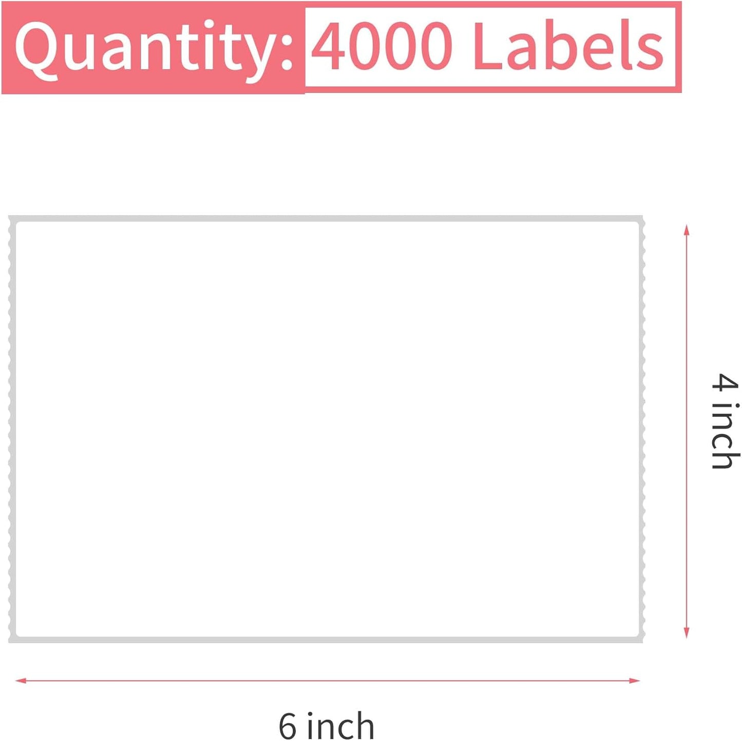 L LIKED 4000 Thermal Labels 4" x 6" Perforated Industrial Thermal Shipping Labels with 3" Core, (Commercial Grade)