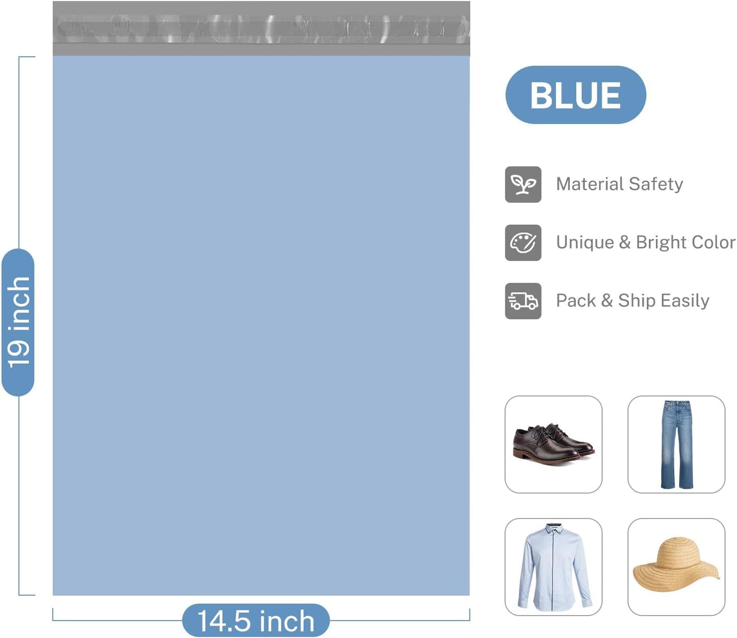 Metronic Poly Mailers 14.5x19 200pcs, Large Shipping Bags for Clothing, Durable Shipping Envelopes, Mailing Bags for Small Business, Waterproof and Tear-Proof Poly Bags Blue