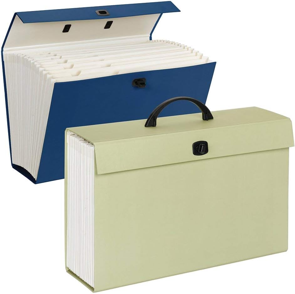 Smead Portable Expanding File Box, 19 Pockets, Blank Tabs, Printed Labels, Latch Closure, Legal Size, Blue (70806)