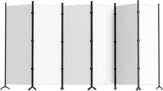 Room Divider 6-Panel Privacy Screen, Portable Screen Steel Frame with Hook&Loop for Home, Office, Classroom, Studio, Meeting (White)