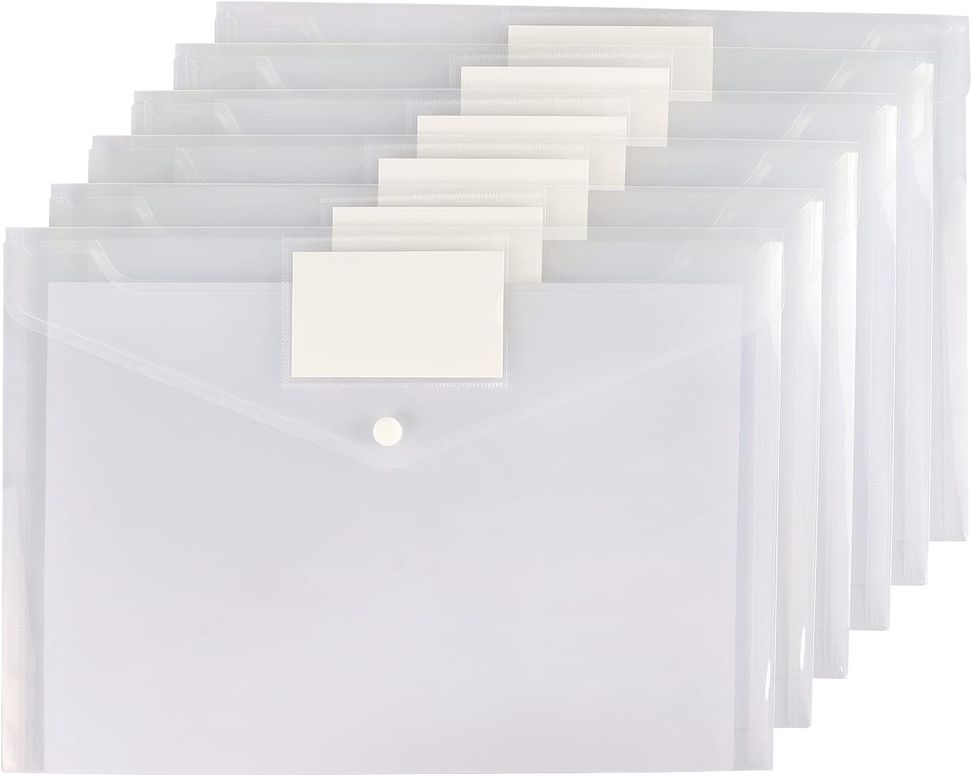 6 Pack Clear Document Folders Plastic Envelopes Poly Envelopes File Envelopes with Label Pocket and Snap Button for Home Work Office Organization, Letter Size/A4 Size, White