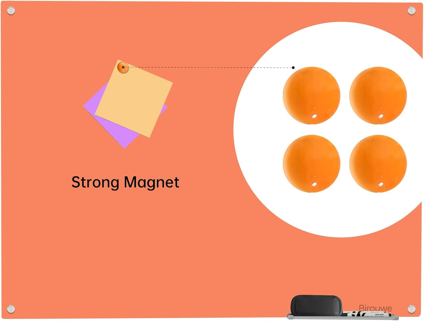Magnetic Glass Dry Erase Board - White Board 48 x 36 Inch Wall Mounted Glass Whiteboard, Large Frameless Glass White Board for Wall Office, Home & School, Orange