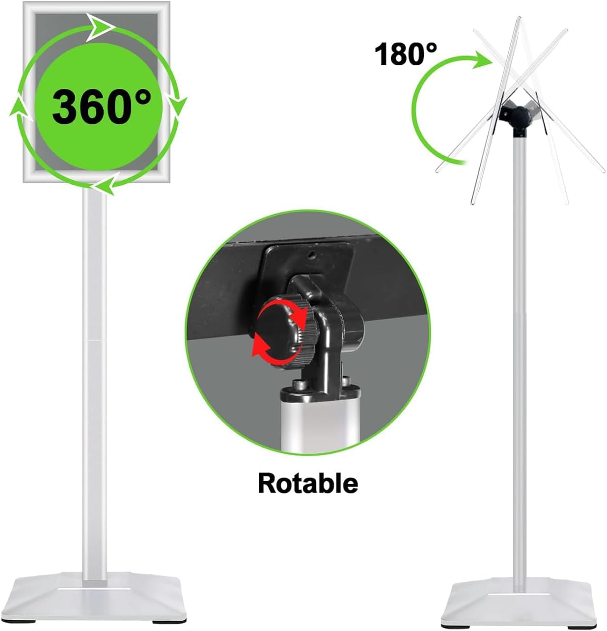 Heavy Duty Adjustable Pedestal Poster Sign Stand, 11x17 Aluminum Open Floor Standing Sign Holder for Vertical and Horizontal View Display, Silver