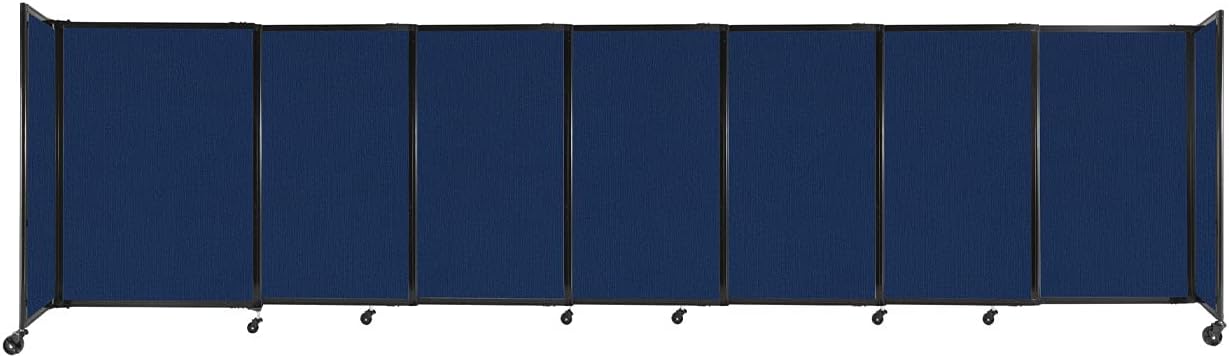 Versare Straightwall Sliding Portable Wall Partition | Freestanding Office Dividers | Locking Wheels | Temporary Room Separator | 15'6'' Wide x 4' Tall Navy Blue Fabric Panels
