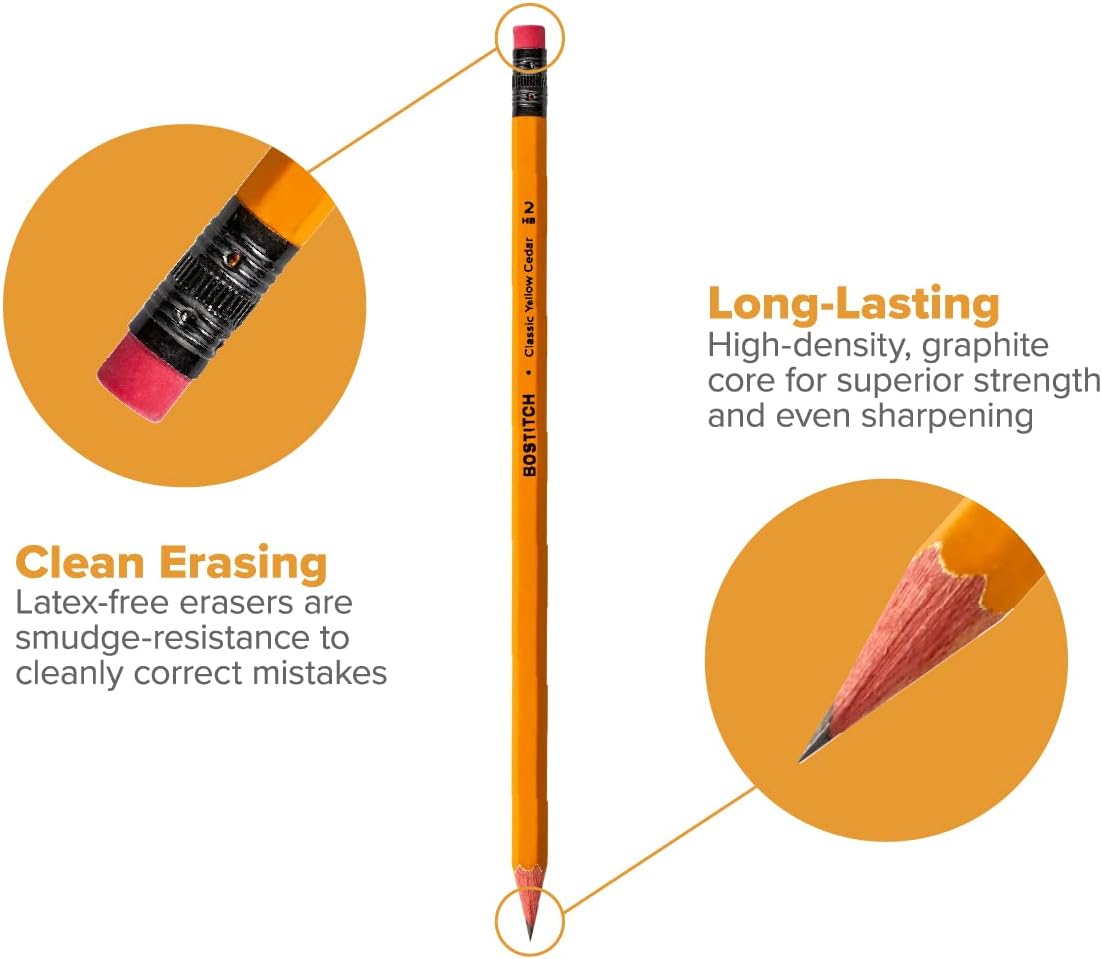 Bostitch Office Premium #2 Pencils, American Cedar Wood, Pre-Sharpened, HB Graphite, 144-Pack