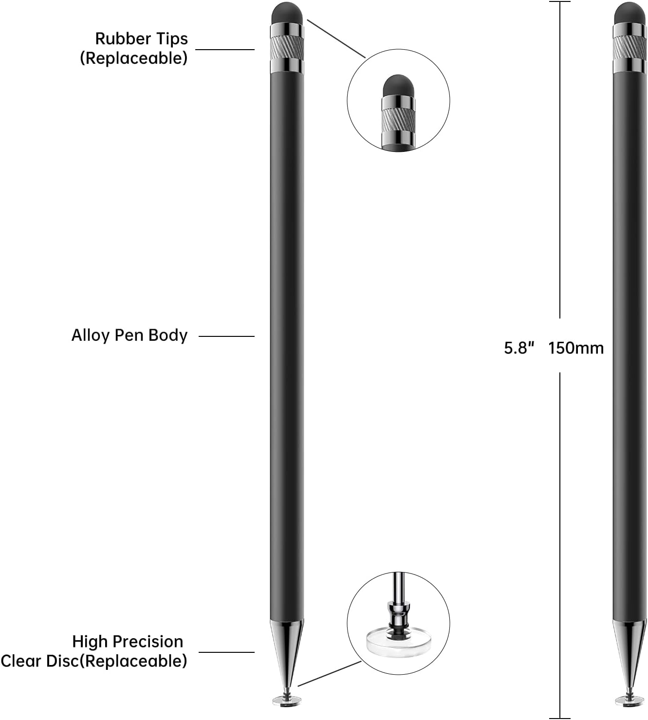 Bopomofo Stylus (5 Pcs),2-in-1 Stylus Pen for Touchscreen, High Precision and Sensitivity, Suitable for iPhone/ipad/Android Tablets, Compatible with Touch Screens,Black