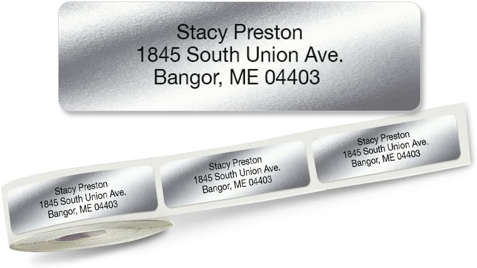 Colorful Images Silver Metallic Foil Rolled Return Address Mailing Labels with Dispenser, Customize with Name & Shipping Address, 250 Self Adhesive, Easy Peel Sticker Label Roll, 3/4" x 2 1/2"