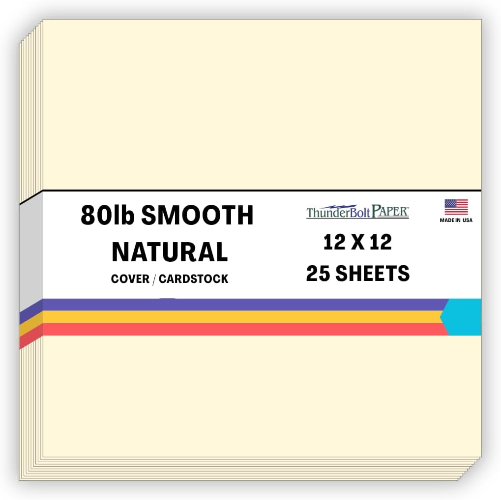 25 Natural Smooth Card Stock Sheets Paper - 12 X 12 Inches Scrapbook Album|Cover Size - 80# (80 lb/pound) Cover Weight - Quality Paper - Smooth Finish