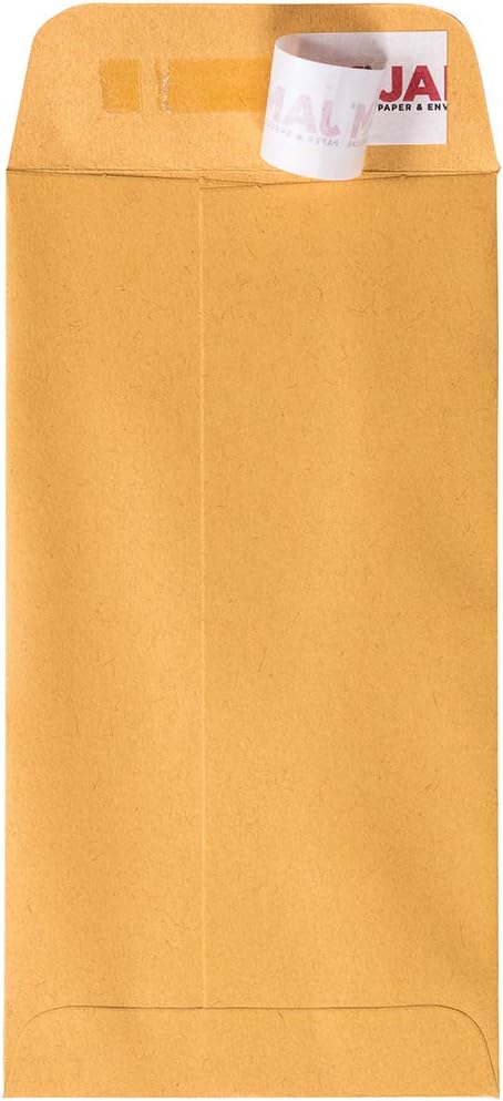 JAM PAPER #7 Coin Business Envelopes with Peel and Seal Closure - 3 1/2 x 6 1/2 - Brown Kraft Manila - Bulk 500/Carton
