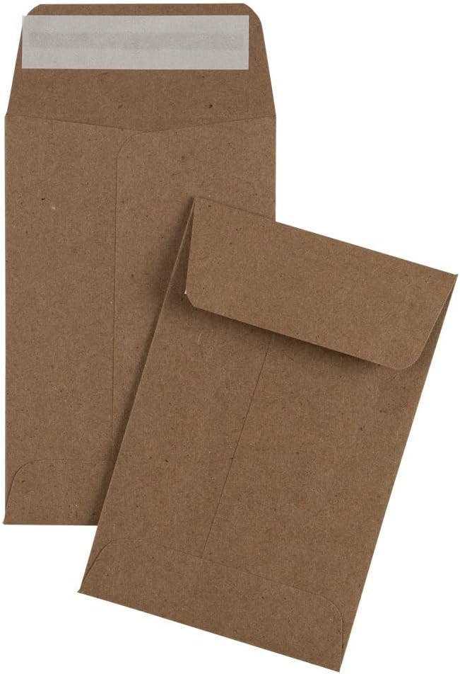LUXPaper #4 Coin Envelopes | 3'' x 4 1/2'' | Grocery Bag Brown | 70lb. Text | 50 Qty