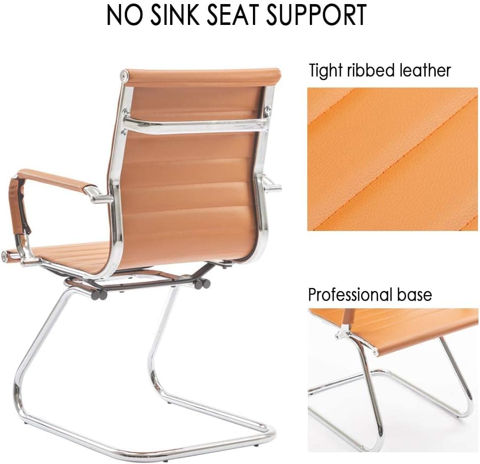 Office Desk Chair No Wheels Set of 6 PU Leather Computer Chairs Mid Back Guest Chairs for School Reception Conference Waiting Room, Terracotta