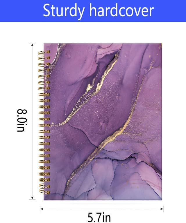 Spiral Journal Notebook,A5 Hardcover Lined Journals for Women Girl 6 x 8.3 in,120 Pages Thick Paper,Cute College Ruled Writing Notebook for Gifts Office Work School(Chic Purple Marble)
