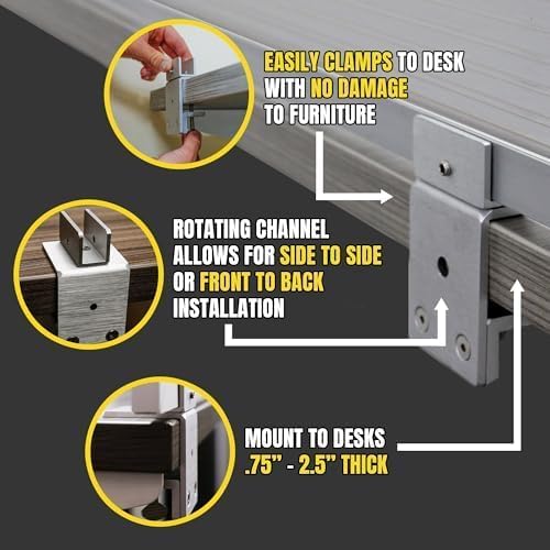 OBEX Polycarbonate Office Desk Mounted Privacy Screen Adjustable Table Top Panel Divider, Universal Aluminum Bracket-USA Made, 18" x 48", Translucent