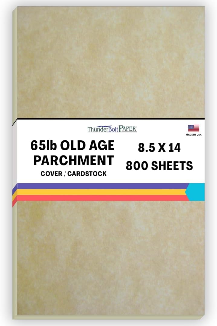 800 Old Age Parchment 65lb Cover Paper Sheets 8.5 X 14 Inches Cardstock Weight Colored Sheets 8.5" X 14" (8.5X14 Inches) Legal|Menu Size - Printable Parchment Semblance by The Pulp Process
