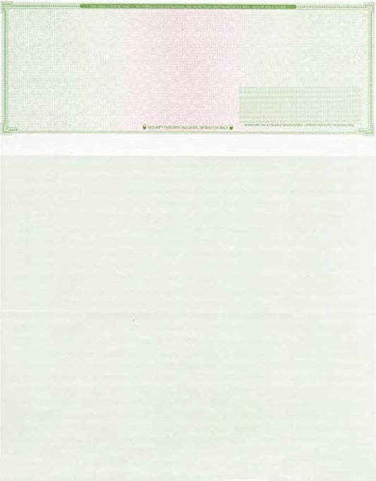 50 Blank Check Stock - Check on Top Mazed - Paper Weight # 70"High Security" Check Paper Green/Red Mazed