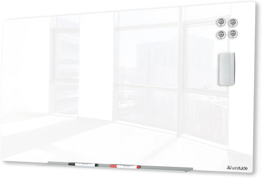 J&J worldwide Glass Whiteboard, Magnetic Brilliance White Dry Erase Board 36" x 60" Invisible Mount, Includes Markers, Marker Tray, Eraser for Wall, Office, Home, School