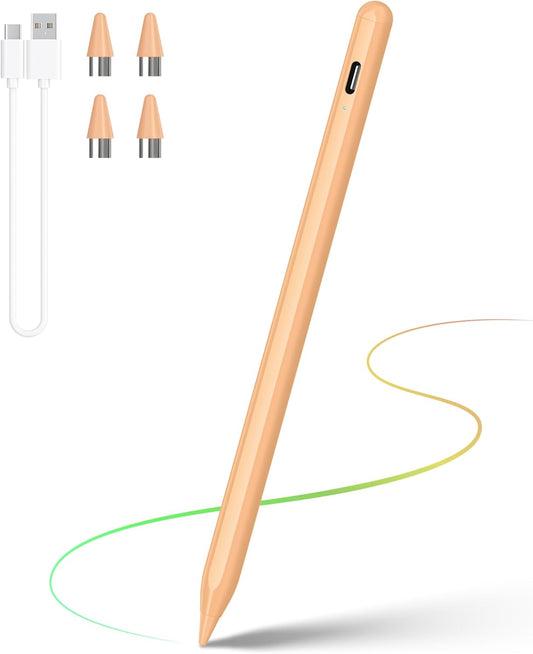 DRYMOKINI Stylus Pen for Touchscreen, Active Stylus Compatible for Android and iOS Tablet/Phones, Rechargeable Universal Stylist Pencil Compatible for A-pple/i-Pad/Phone Tablet, Peach Orange