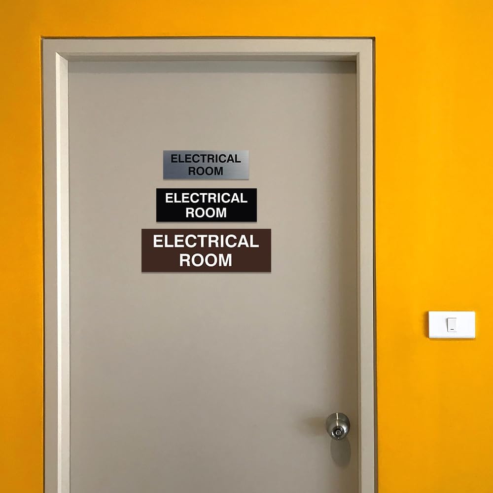 All Quality Basic Electrical Room Door/Wall Sign | Durable Construction | Building Safety - Red/Gold - Small (1 Pack)