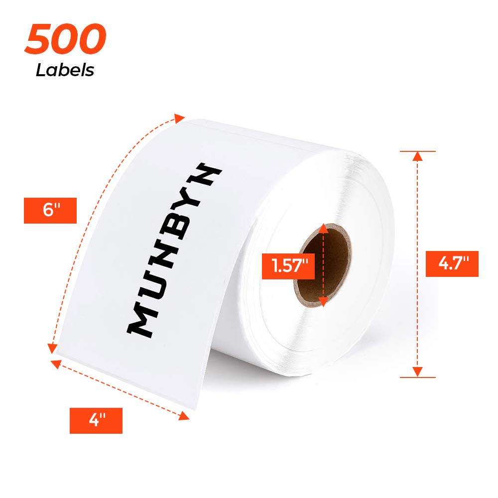 MUNBYN 4x6 Inch Direct Thermal Labels, 1000 Sheets/2 Rolls(500 Pcs per Roll), Shipping Paper for Thermal Printers, Permanent Adhesive Mailing Postage Labels for Shipping Packages