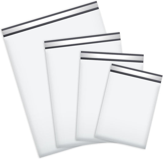 UCGOU 100 Pack White Poly Mailers Variety Size Pack, 10x13 Inch & 12x15.5 Inch & 14.5x19 Inch &19x24 Inch, 25 PCS Each Shipping Bag, Self-sealing Adhesive Mailers Assorted Sizes for Small Business