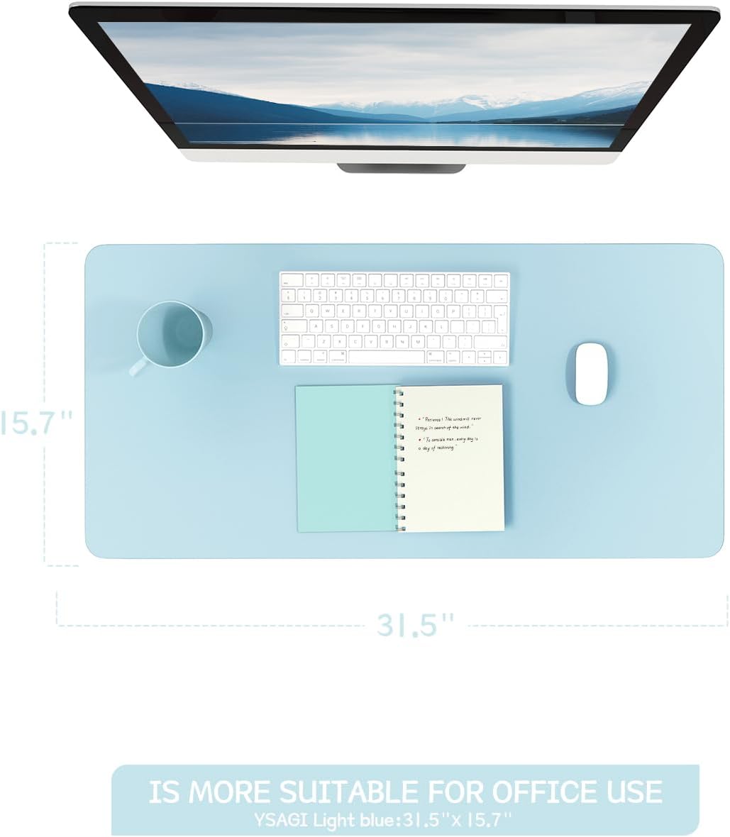YSAGi Non-Slip Leather Desk Pad, Waterproof Laptop Computer Desk Keyboard Mat, Table Protector Blotter Mat, Large Mouse Pad for Office/Work/Home/Decor(Sky Blue, 31.5" x 15.7")