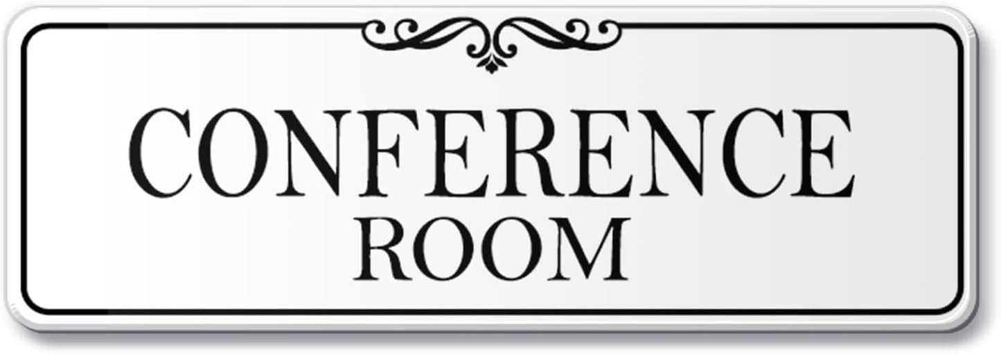 9x3 Inch Conference Room Sign, Acrylic Self-stick Door Wall Signage (Elegant White)