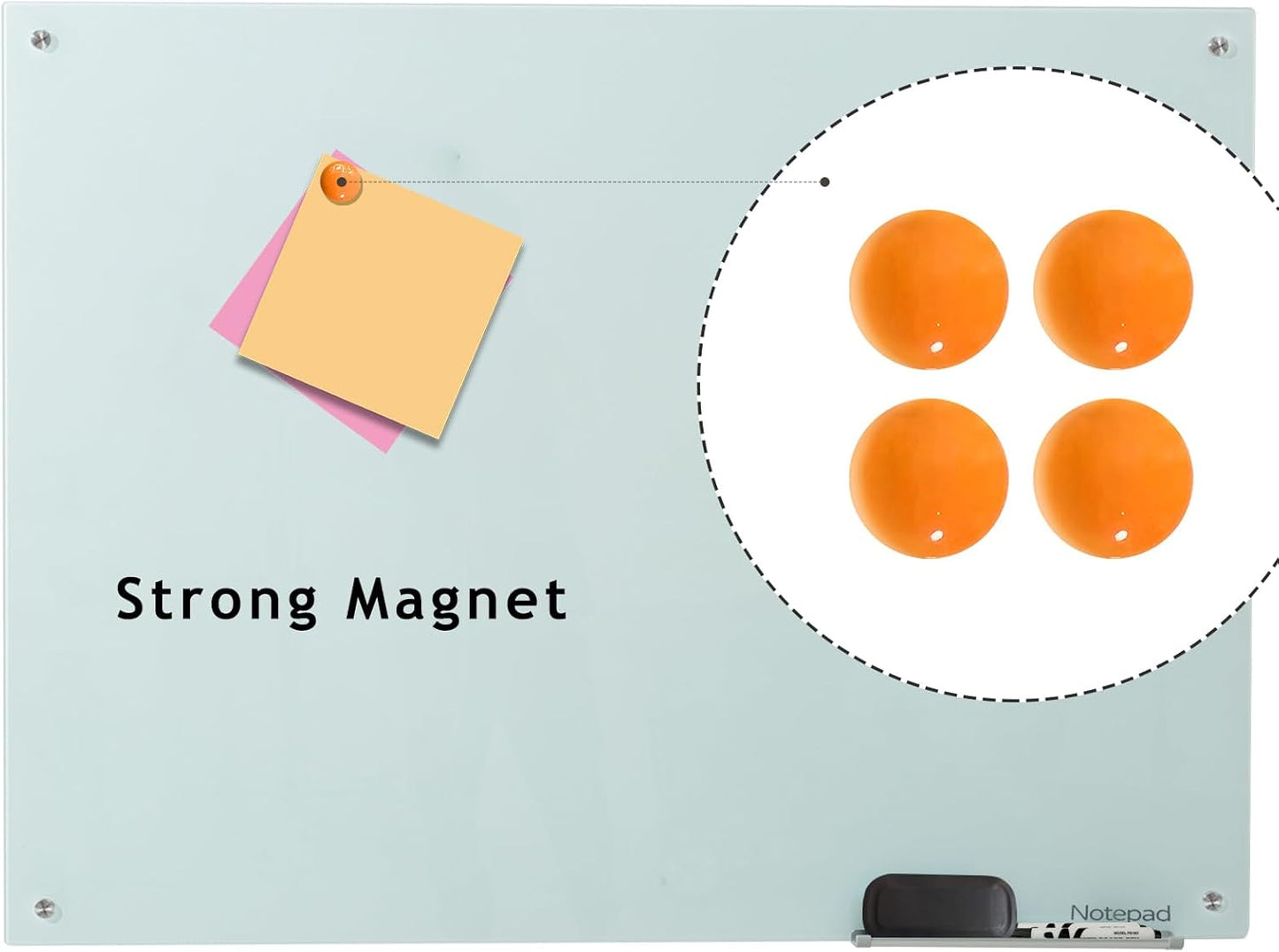 notepad Glass Whiteboard Magnetic Dry Erase Board - White Board 36 x 24''es Wall Mounted Glass Whiteboard, Large Frameless Glass White Board for Wall Office, Home & School,36*24