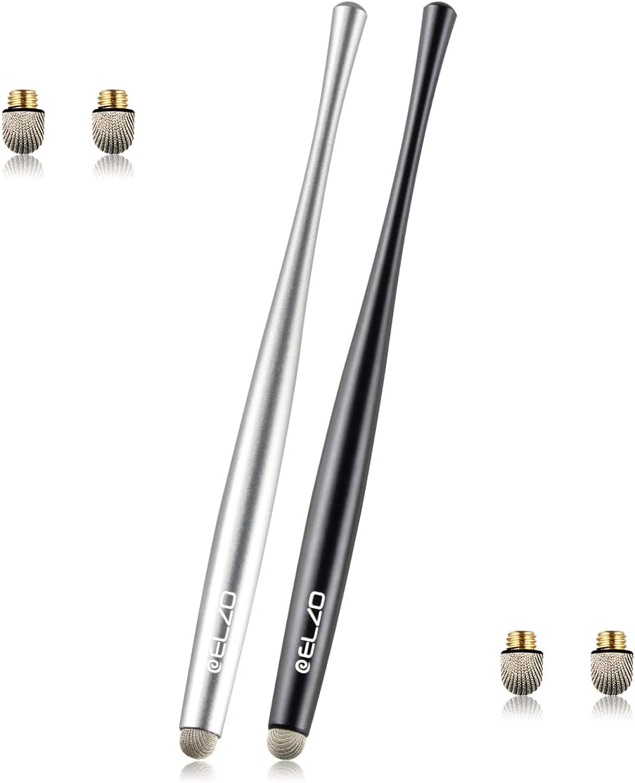 Elzo Stylus Pen Combo Universal Capacitive Touch Screen 2 Packs with 4 Replacement Fiber Fine Tips for Tablet iPad, iPhone, Samsung, Microsoft Surface Pro, HTC, Sony and More Android Phones