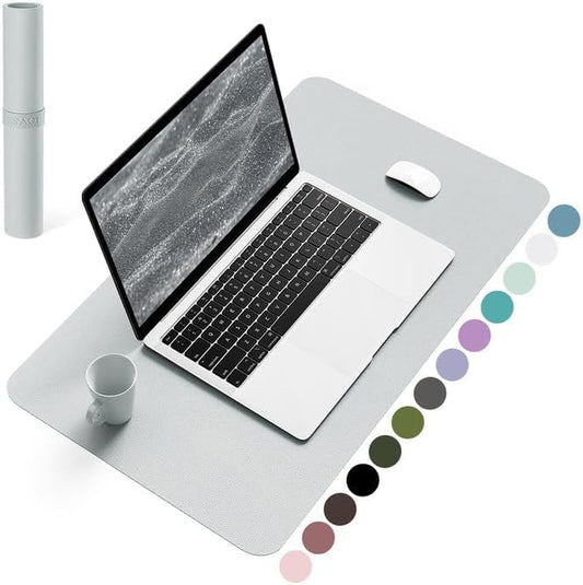 YSAGi Non-Slip Leather Desk Pad, Waterproof Laptop Computer Desk Keyboard Mat, Table Protector Blotter Mat, Large Mouse Pad for Office/Work/Home/Decor(Silver-Grey, 23.6" x 13.7")