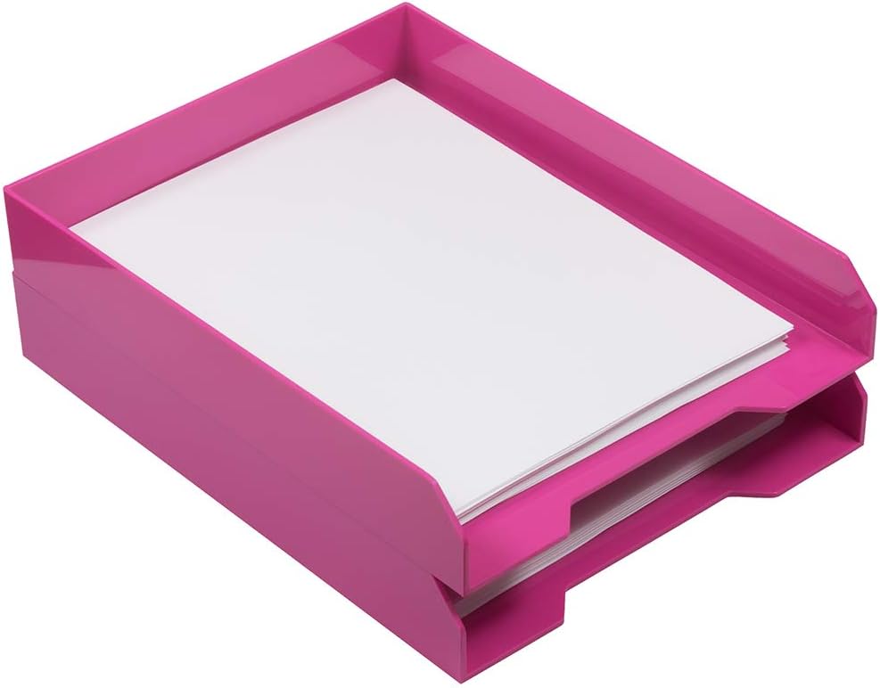 JAM PAPER Stackable Paper Trays - Pink - Desktop Document, Letter, & File Organizer Tray - Sold Individually