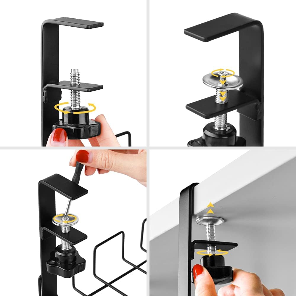 Under Desk Cable Management Trays 2 Pack, 16" Clamp Mounted Cord Organizer Holder Wire Organization No Drill Holes Needed for Computer Home Office Standing Tables to Conceal Power Strips