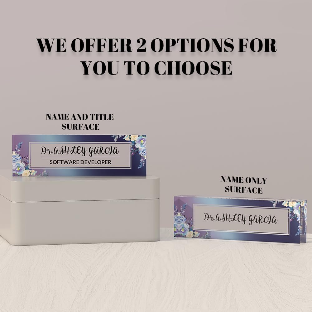 Personalized Office Desk Name Plate on Acrylic Glass - Custom Nameplate Decor, Accessories - Gift for Boss, Coworkers